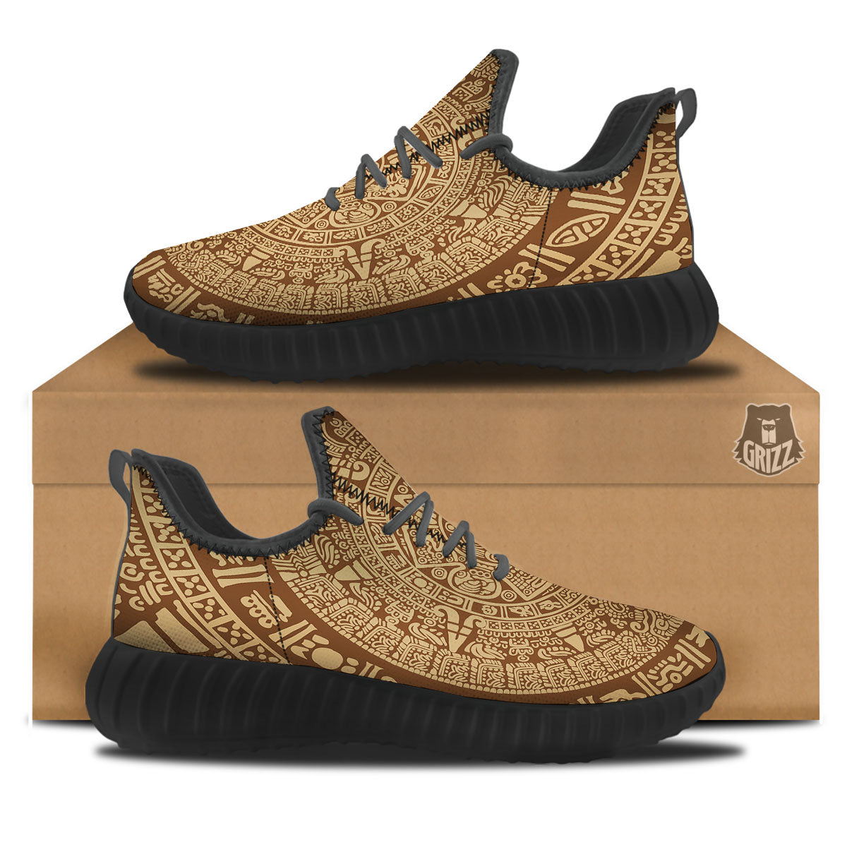 Symbol Mayan Print Black Walking Shoes-grizzshop
