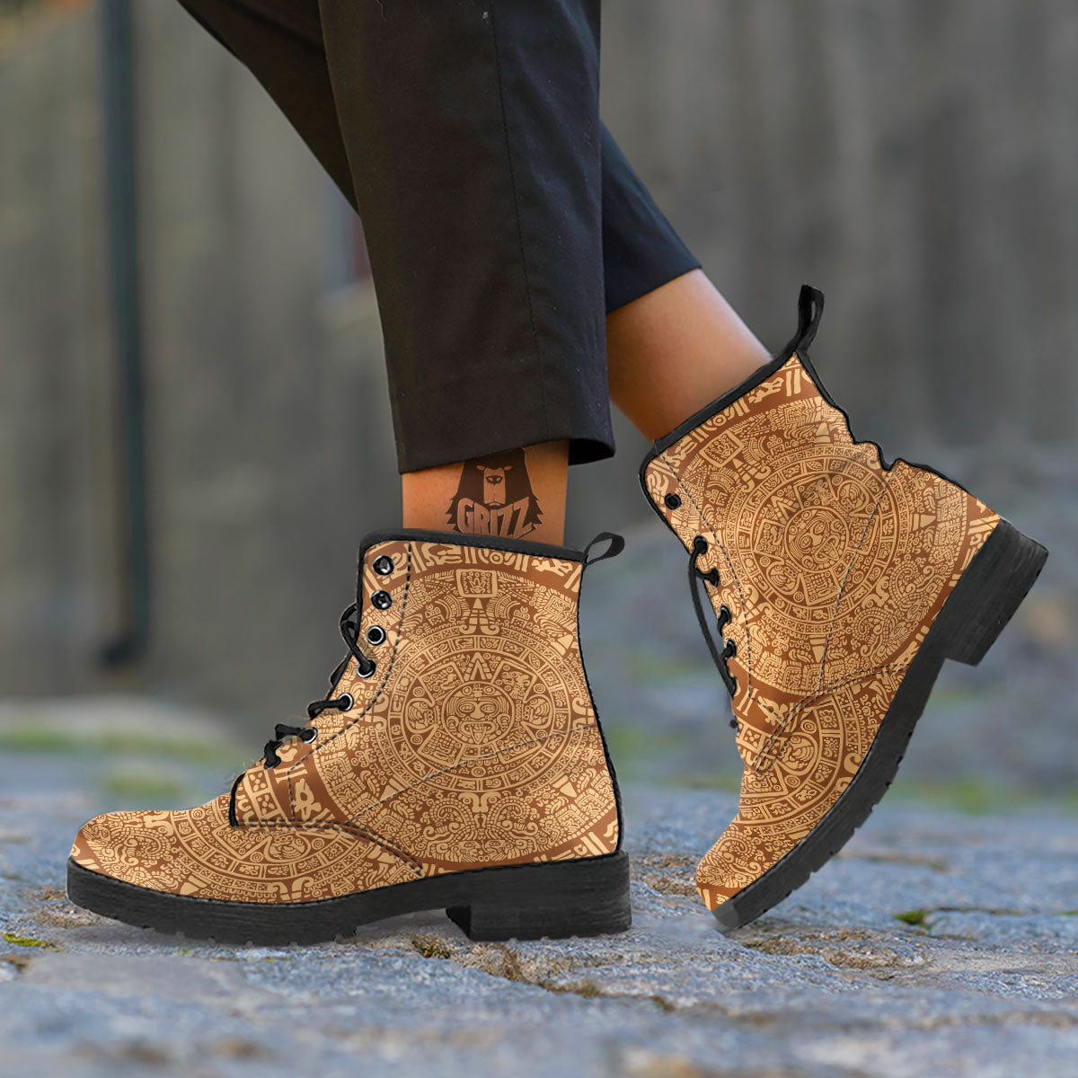 Symbol Mayan Print Leather Boots-grizzshop