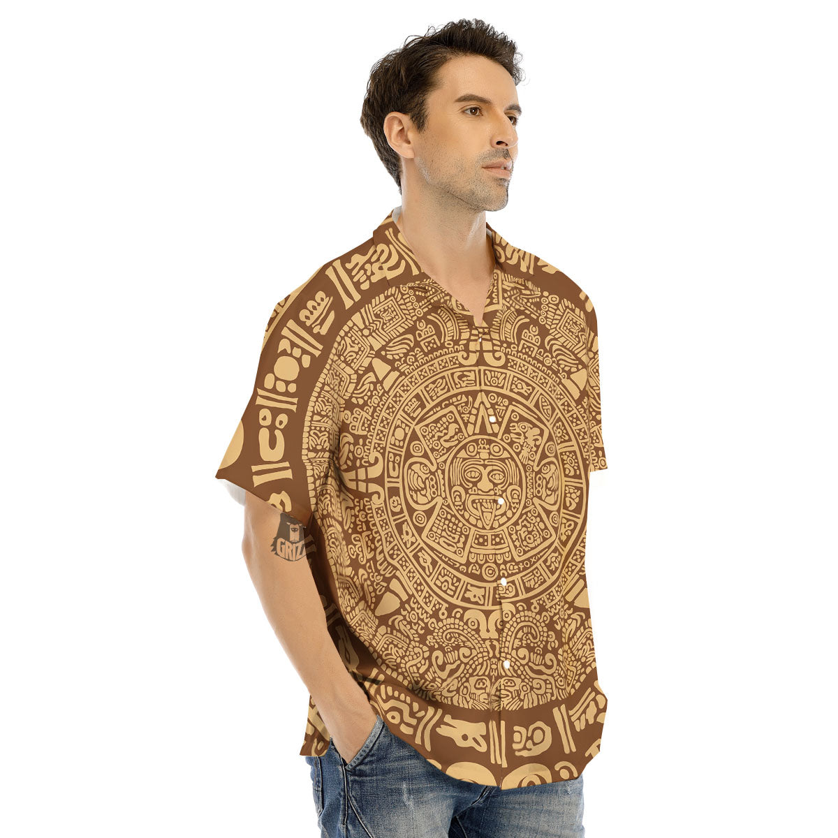 Symbol Mayan Print Men's Hawaiian Shirt-grizzshop