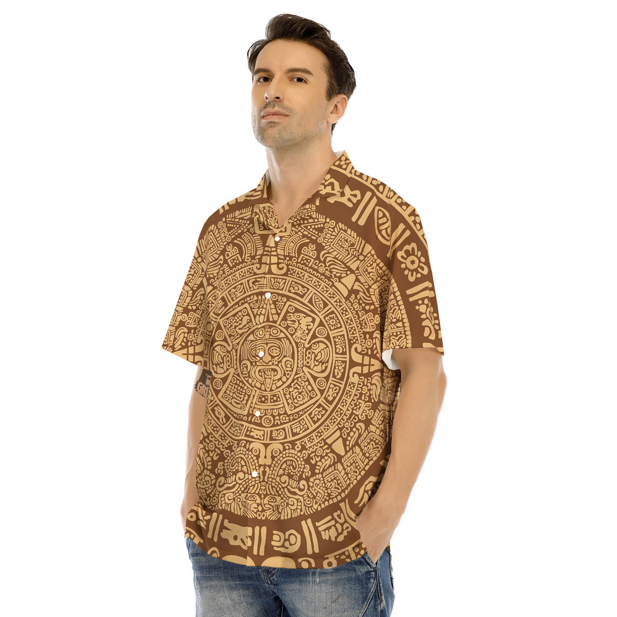 Symbol Mayan Print Men's Hawaiian Shirt-grizzshop
