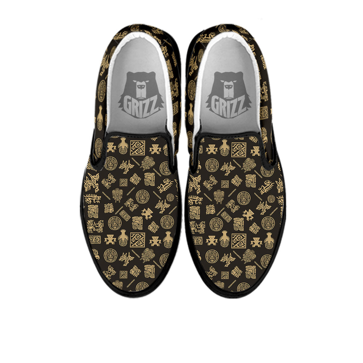 Symbol Mayan Print Pattern Black Slip On Shoes-grizzshop