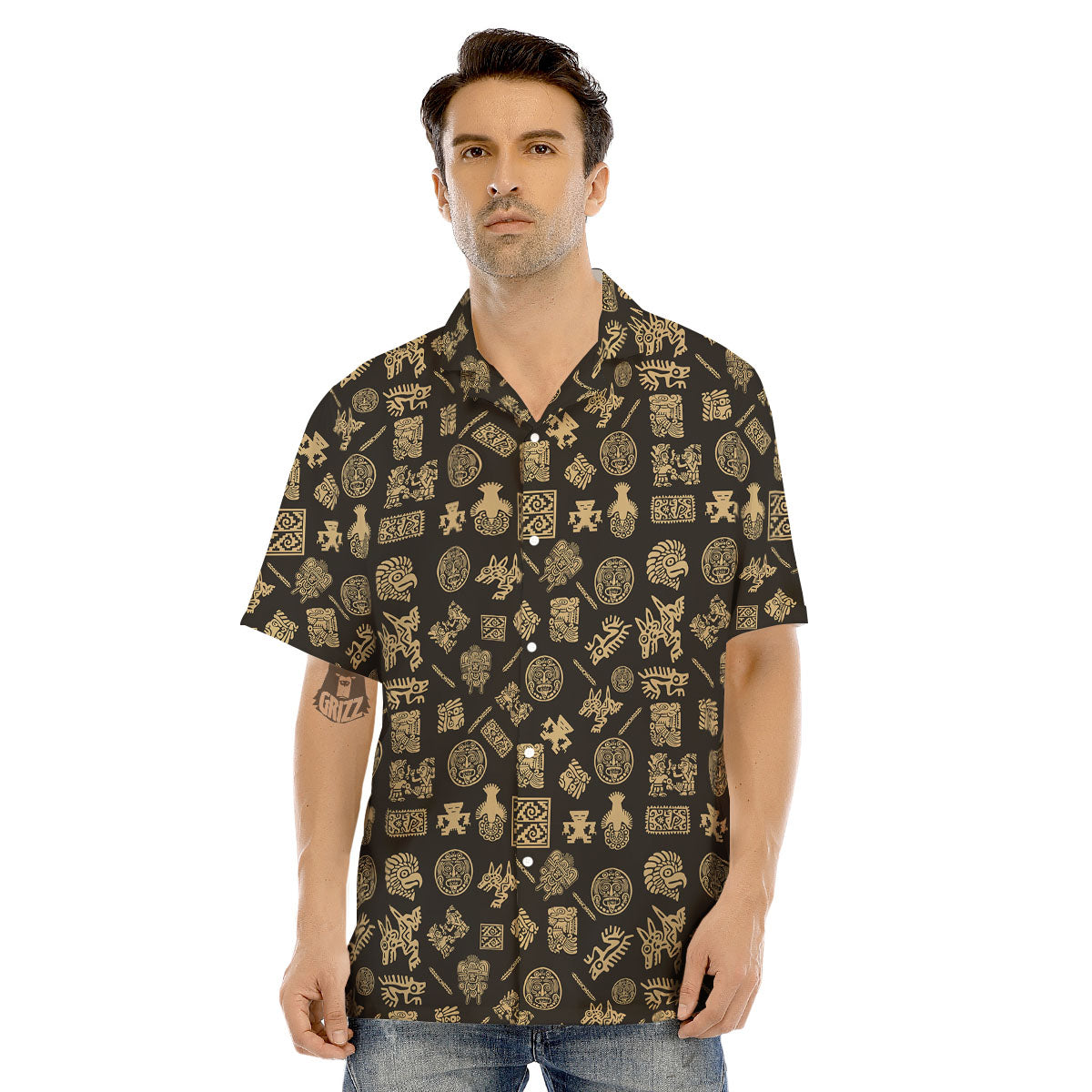 Symbol Mayan Print Pattern Men's Hawaiian Shirt-grizzshop