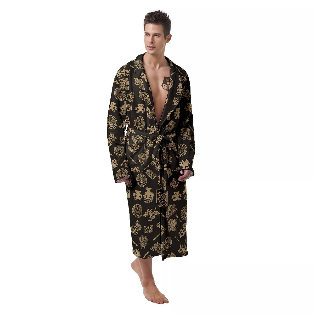 Symbol Mayan Print Pattern Men's Robe-grizzshop