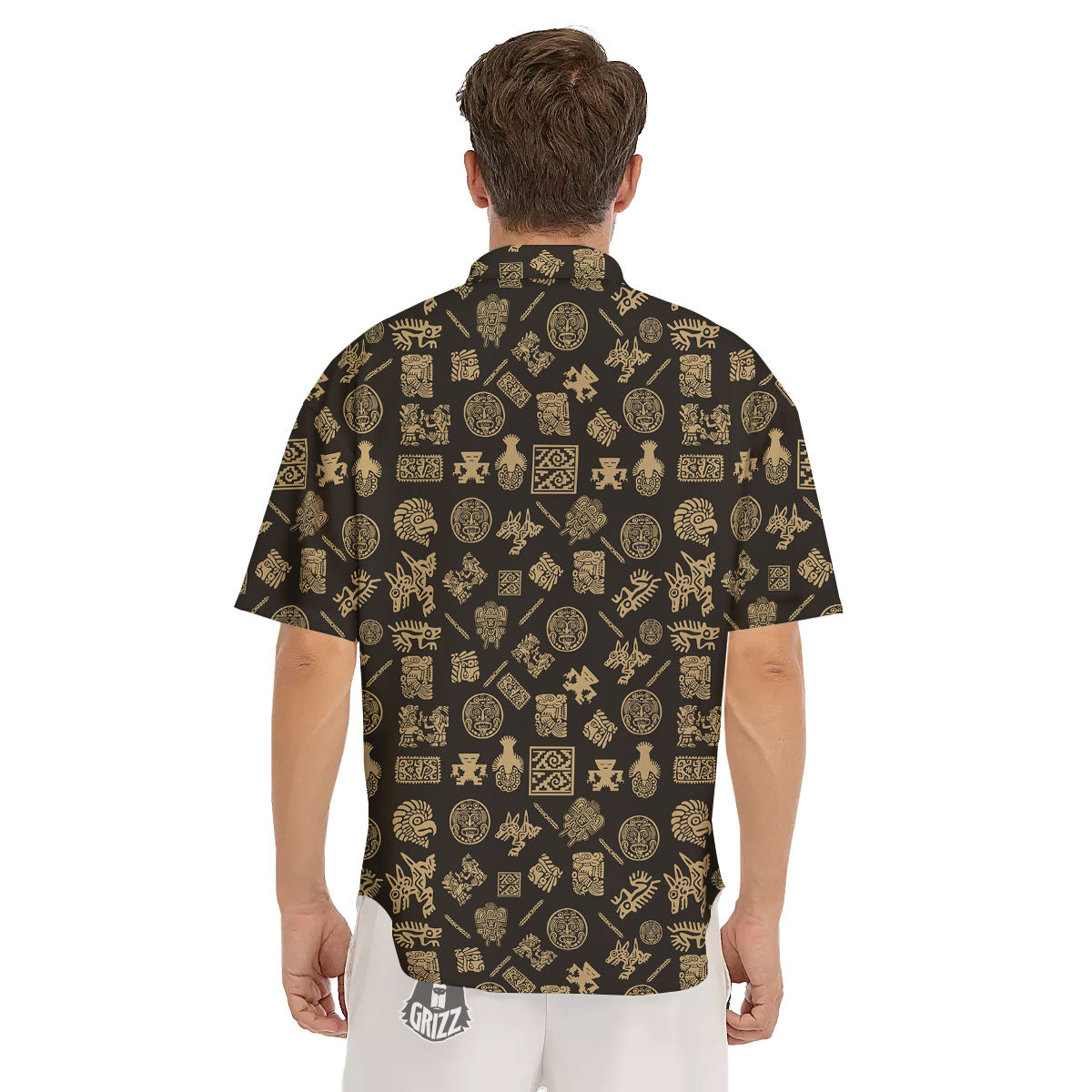 Symbol Mayan Print Pattern Men's Short Sleeve Shirts-grizzshop