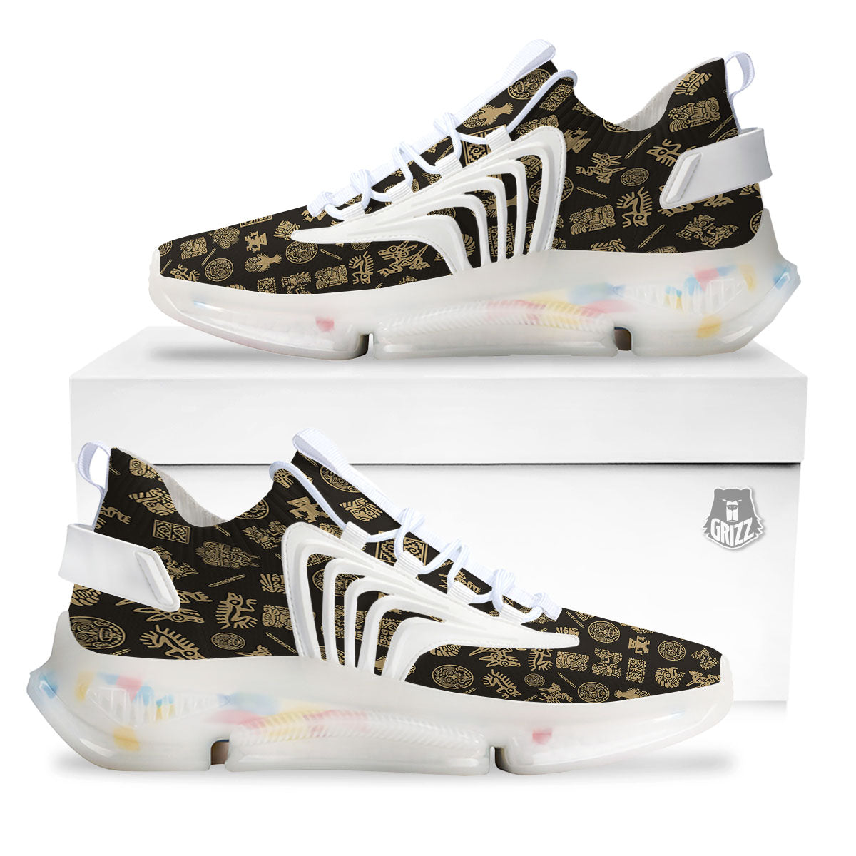 Symbol Mayan Print Pattern White Gym Shoes-grizzshop