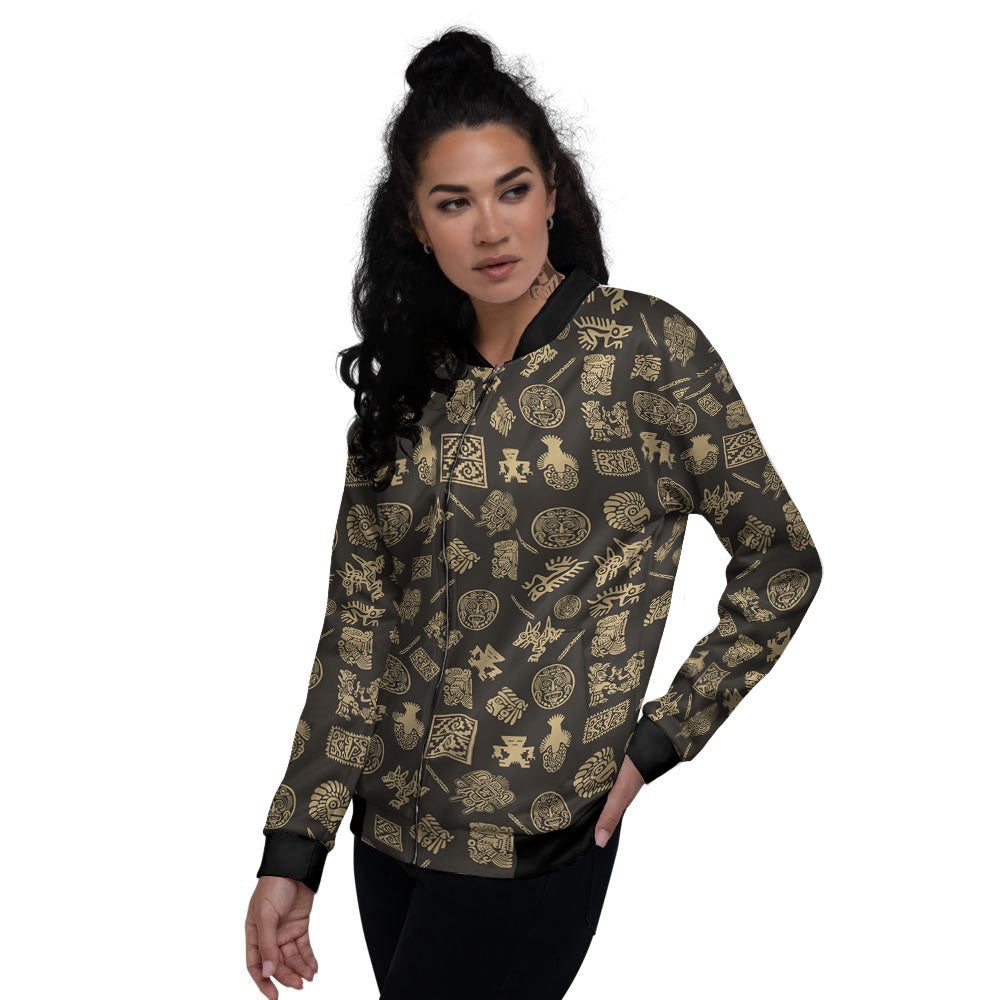 Symbol Mayan Print Pattern Women's Bomber Jacket-grizzshop