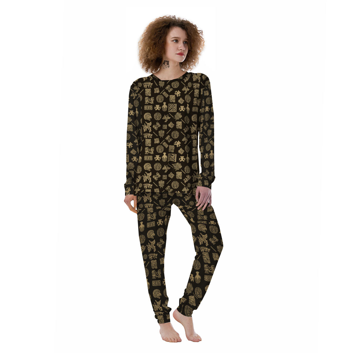 Symbol Mayan Print Pattern Women's Pajamas-grizzshop