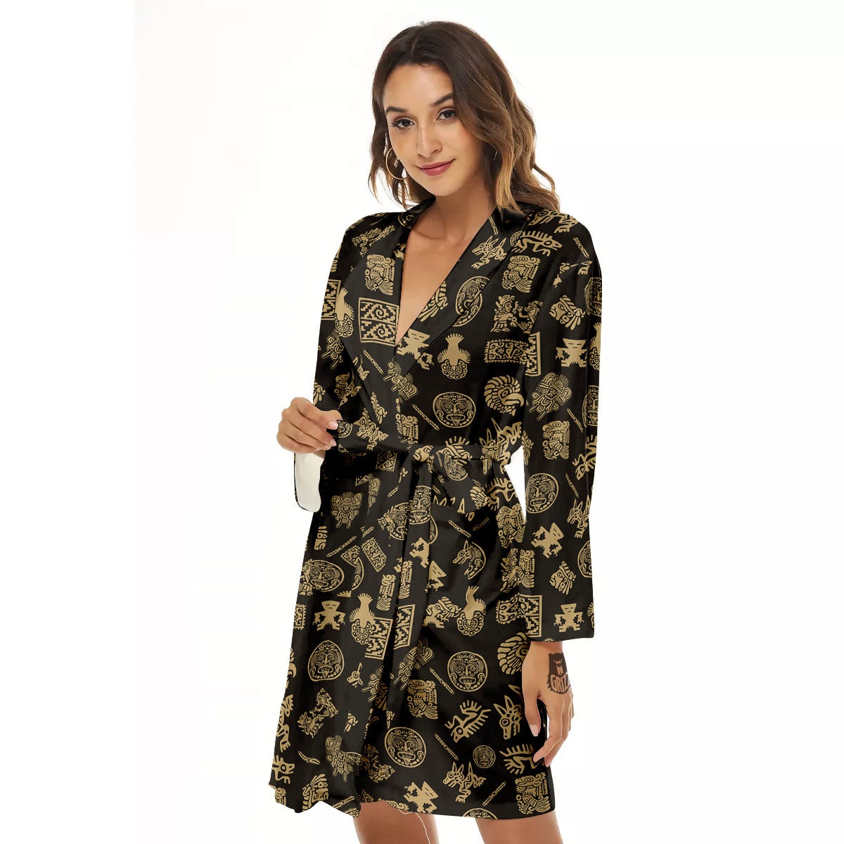 Symbol Mayan Print Pattern Women's Robe-grizzshop