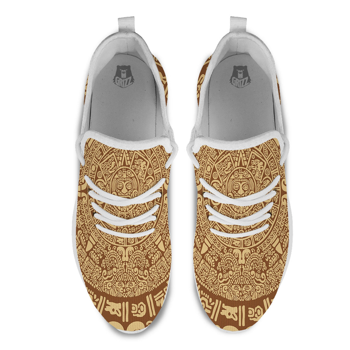 Symbol Mayan Print White Athletic Shoes-grizzshop