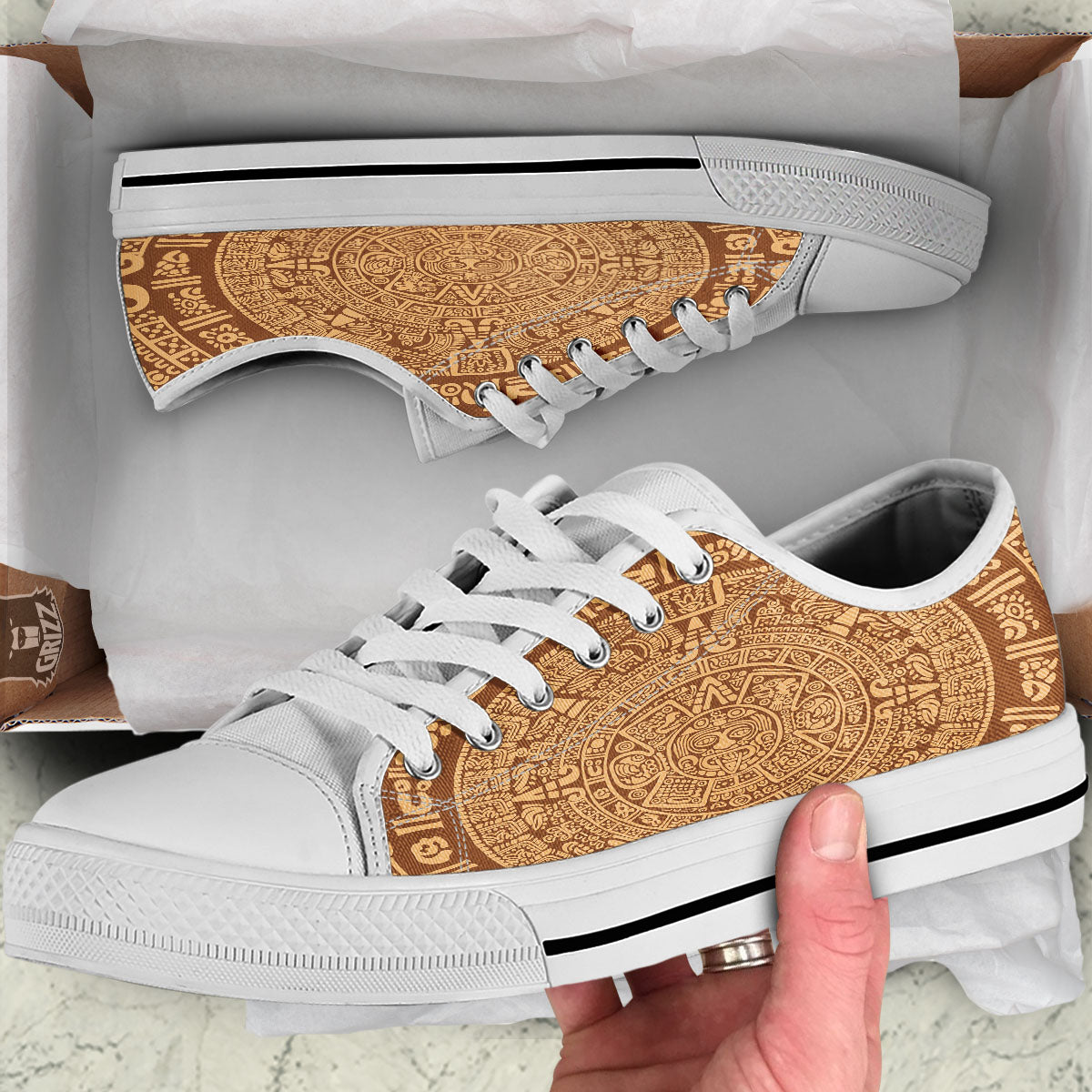 Symbol Mayan Print White Low Top Shoes-grizzshop