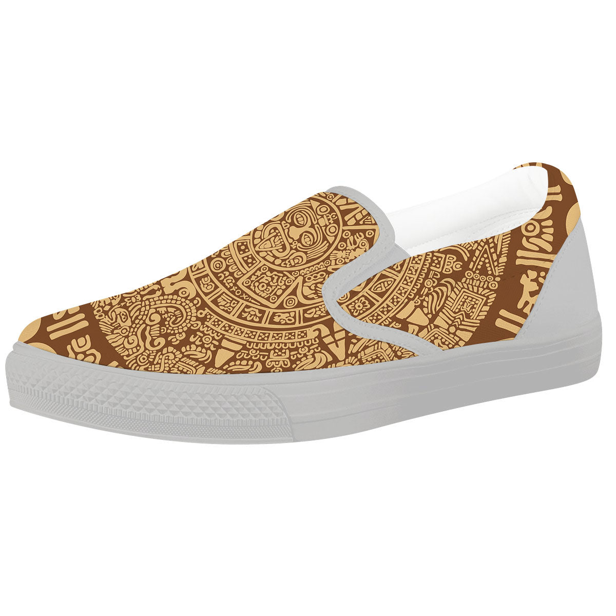 Symbol Mayan Print White Slip On Shoes-grizzshop