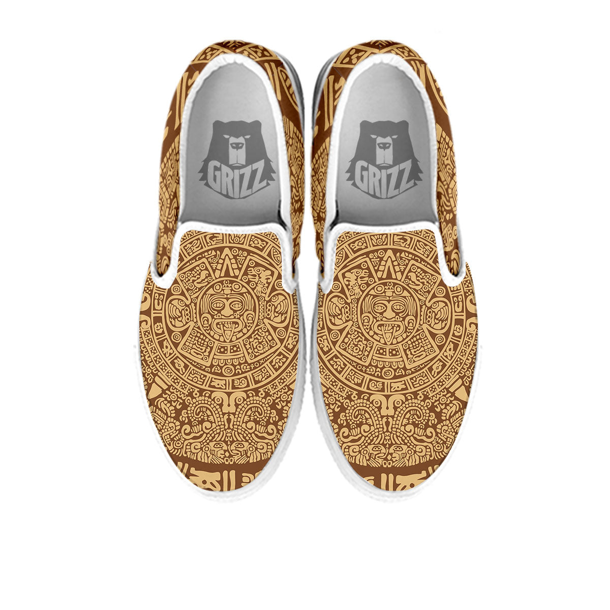 Symbol Mayan Print White Slip On Shoes-grizzshop