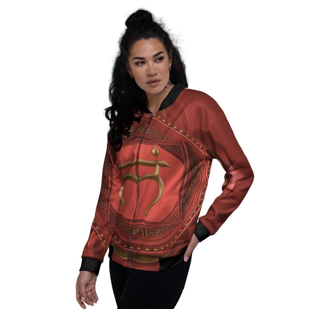 Symbol Muladhara Chakra Print Women's Bomber Jacket-grizzshop