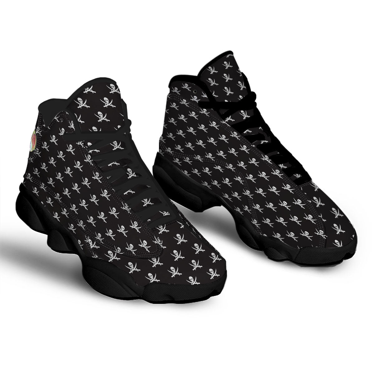 Symbol Pirate Skull Print Pattern Black Basketball Shoes-grizzshop