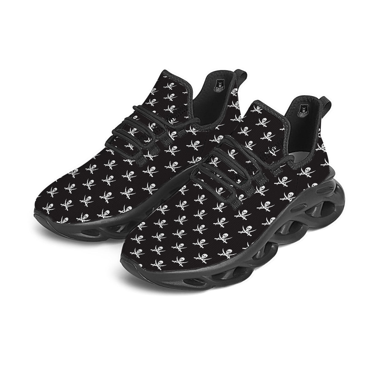 Symbol Pirate Skull Print Pattern Black Running Shoes-grizzshop