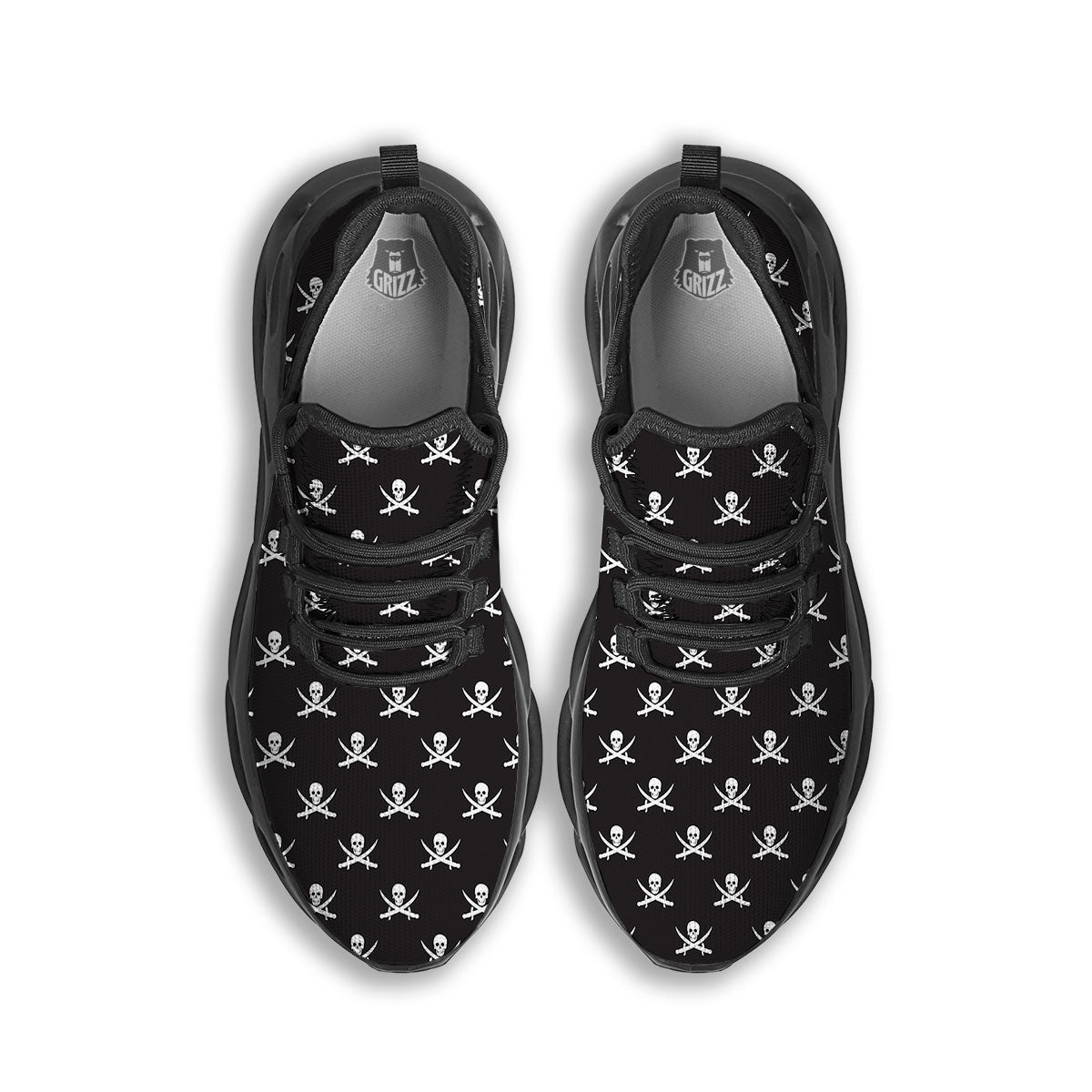 Symbol Pirate Skull Print Pattern Black Running Shoes-grizzshop
