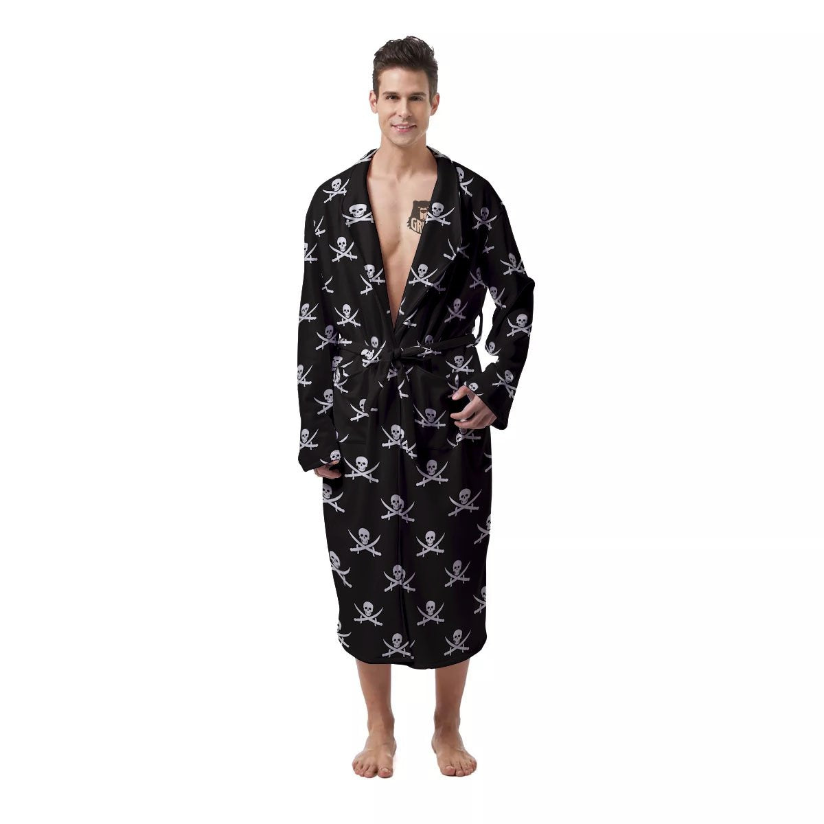 Symbol Pirate Skull Print Pattern Men's Robe-grizzshop