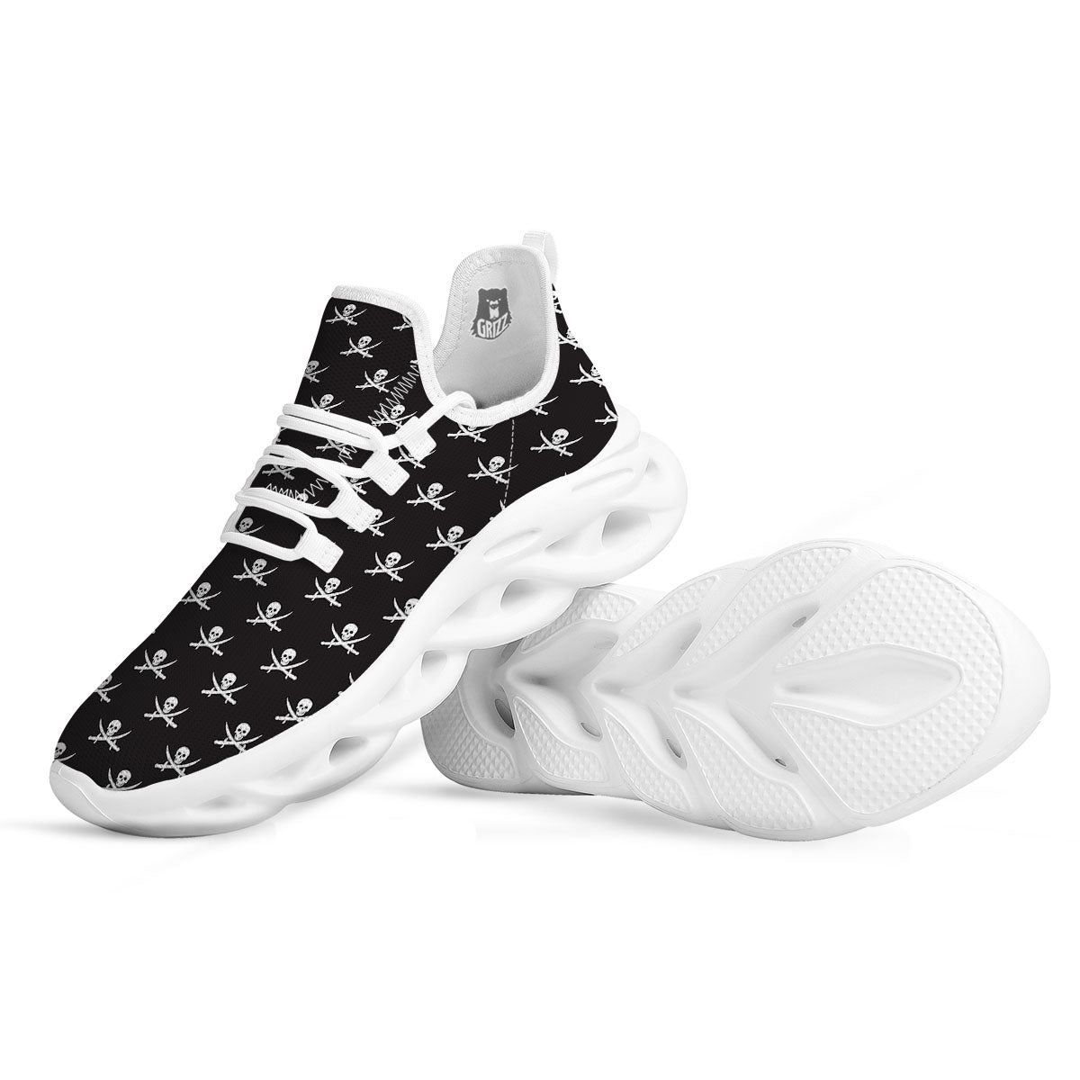 Symbol Pirate Skull Print Pattern White Running Shoes-grizzshop