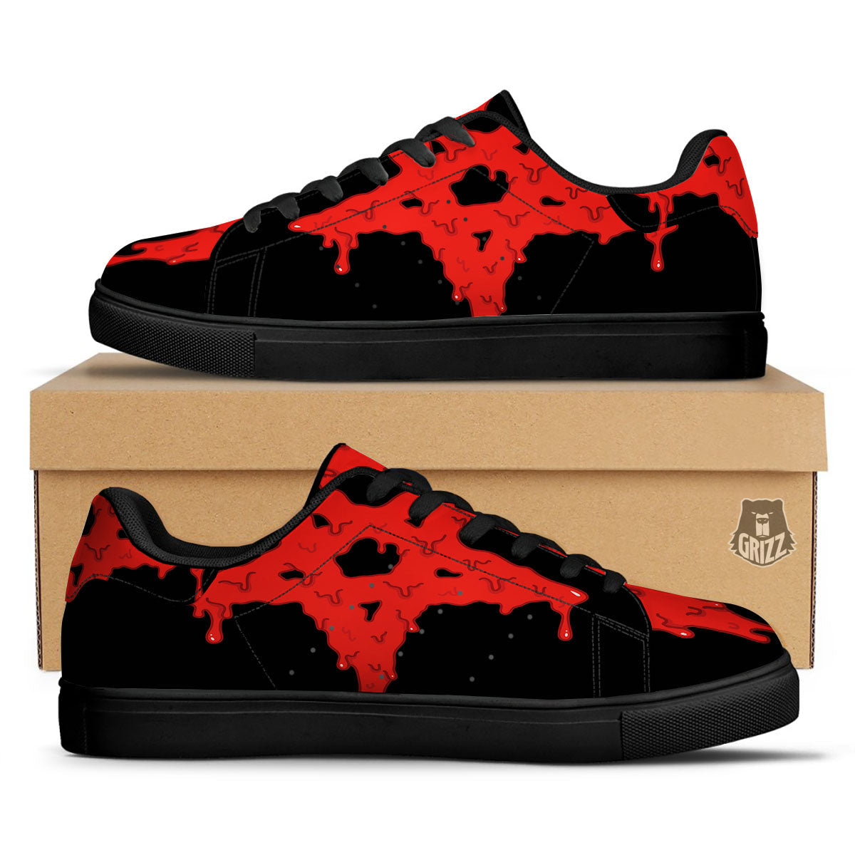 Symbol Red Pentagram Print Black Low Top Sneakers-grizzshop