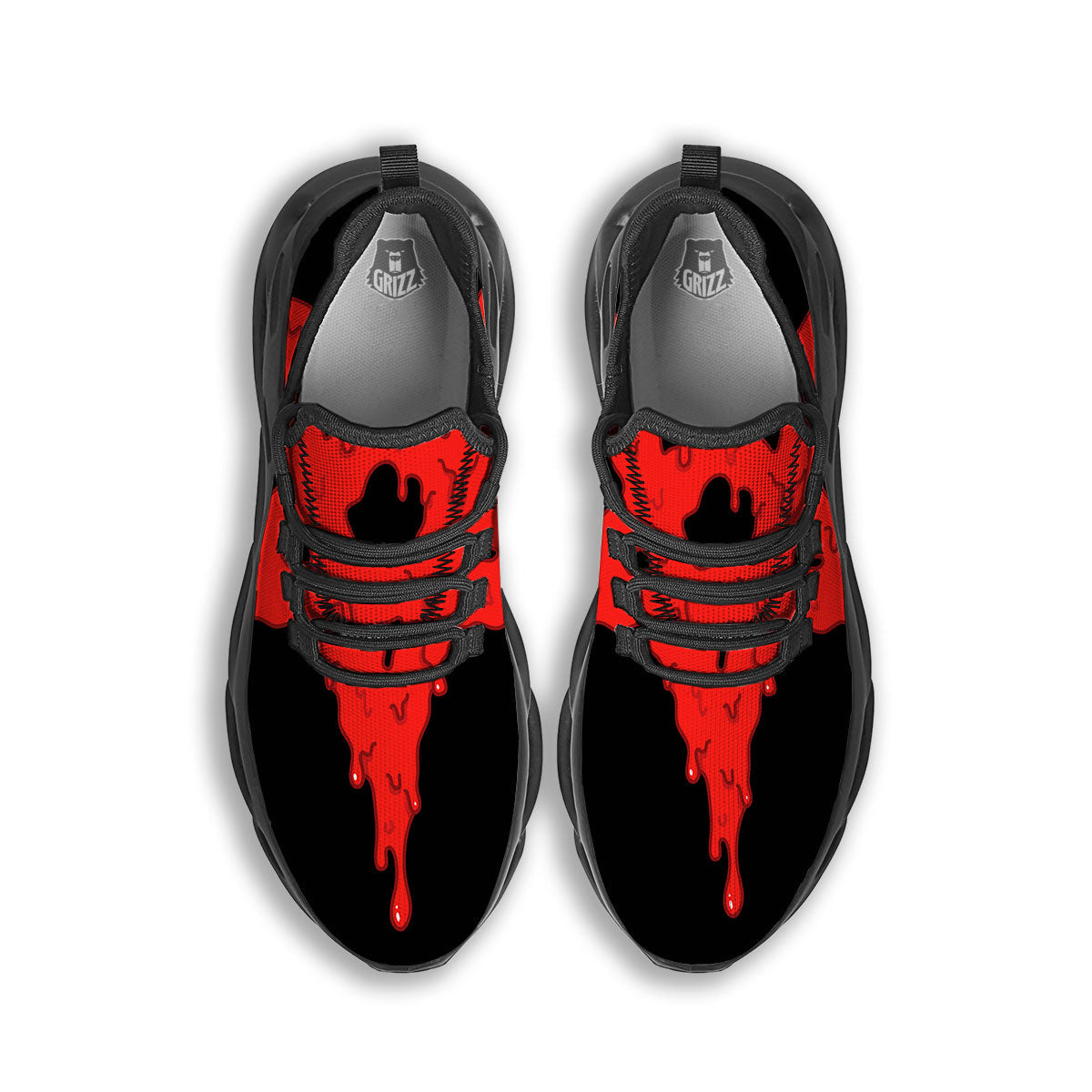 Symbol Red Pentagram Print Black Running Shoes-grizzshop