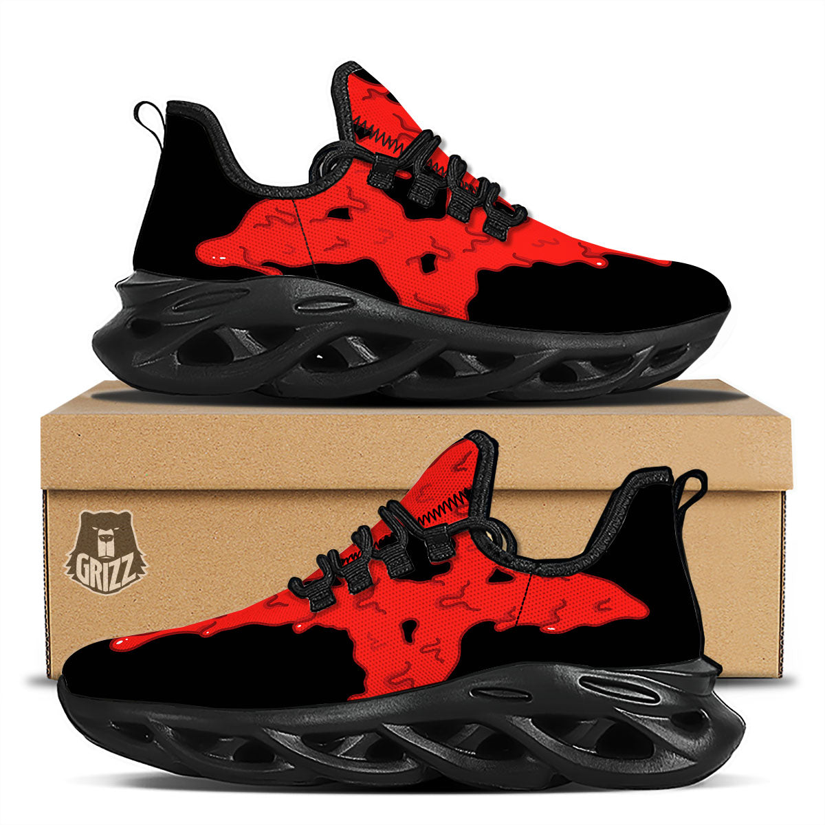 Symbol Red Pentagram Print Black Running Shoes-grizzshop