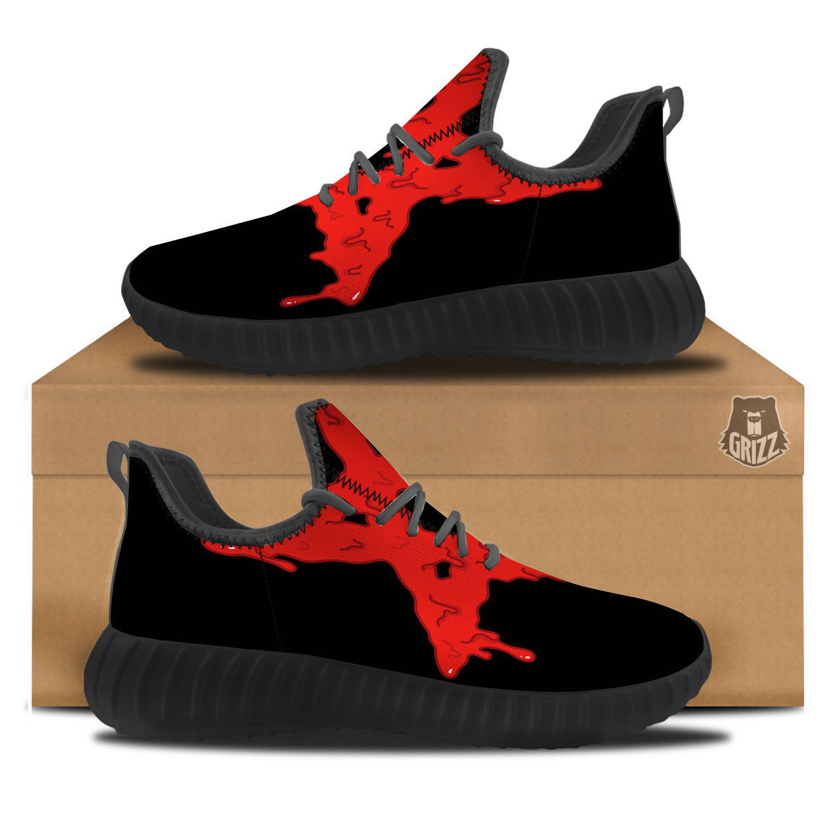Symbol Red Pentagram Print Black Walking Shoes-grizzshop