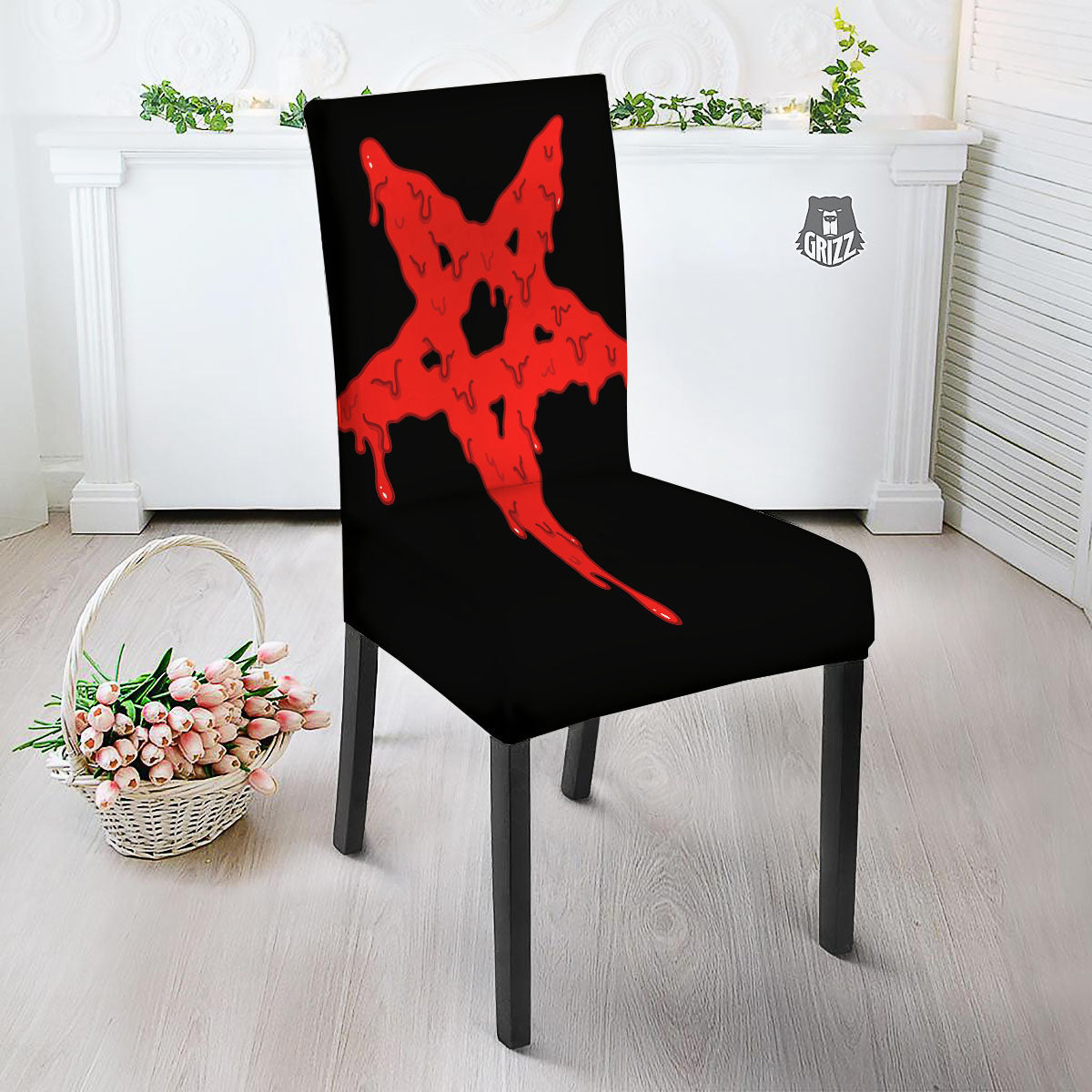 Symbol Red Pentagram Print Dining Chair Slipcover-grizzshop