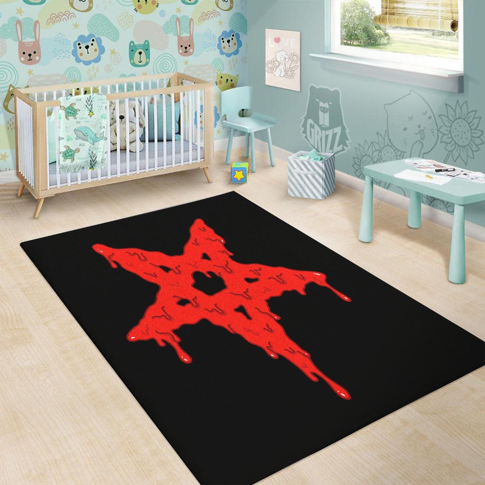 Symbol Red Pentagram Print Floor Mat-grizzshop