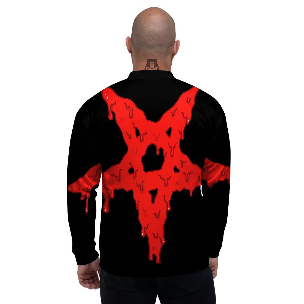 Symbol Red Pentagram Print Men's Bomber Jacket-grizzshop