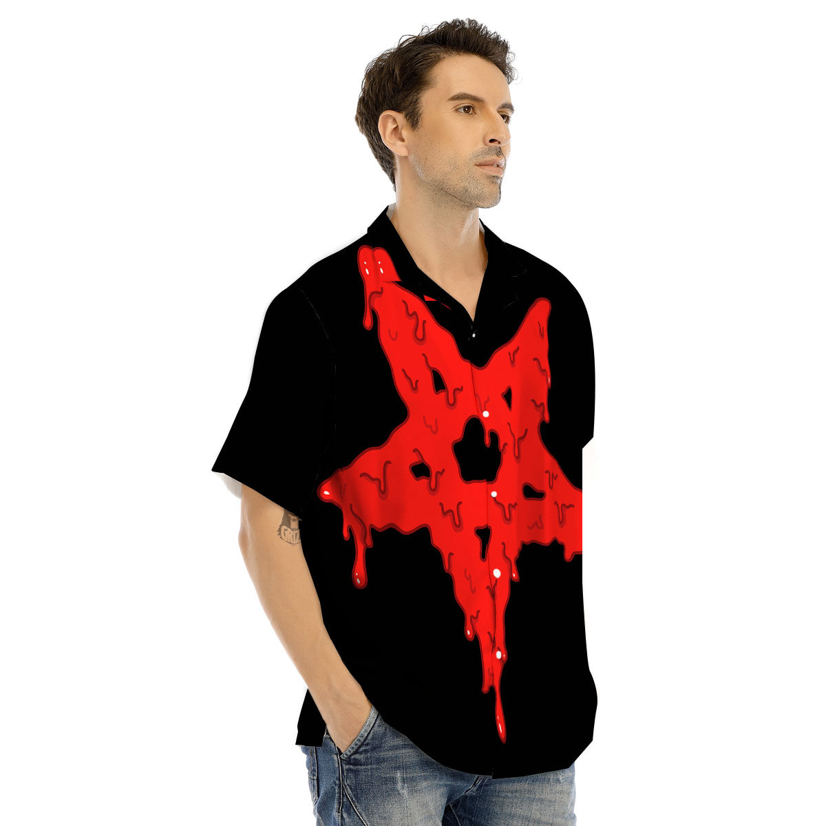 Symbol Red Pentagram Print Men's Hawaiian Shirt-grizzshop
