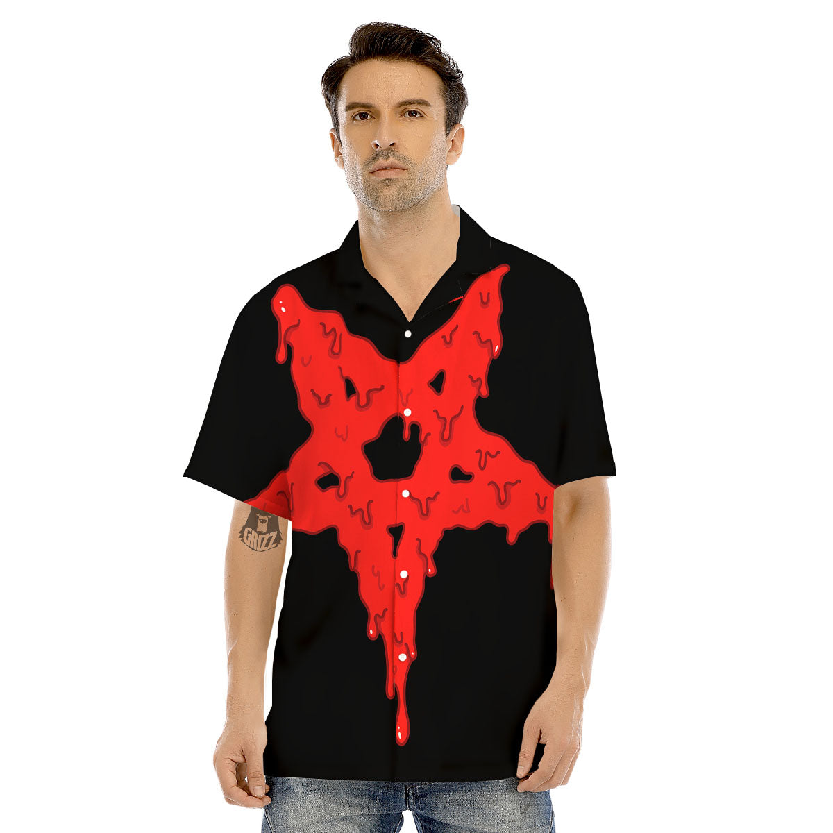 Symbol Red Pentagram Print Men's Hawaiian Shirt-grizzshop