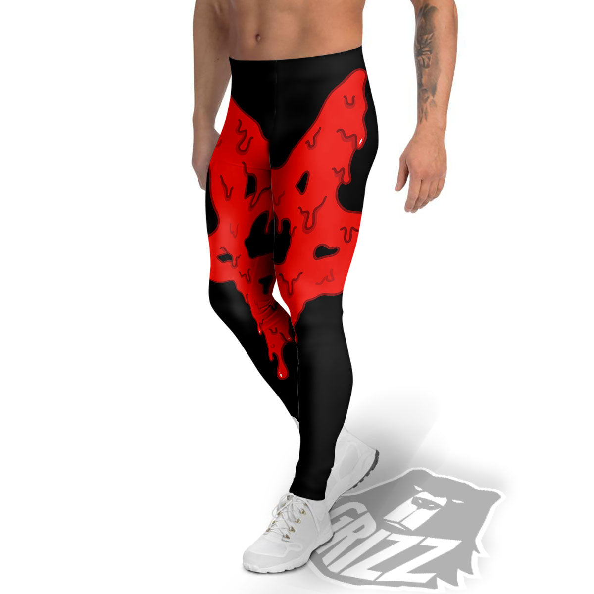 Symbol Red Pentagram Print Men's Leggings-grizzshop