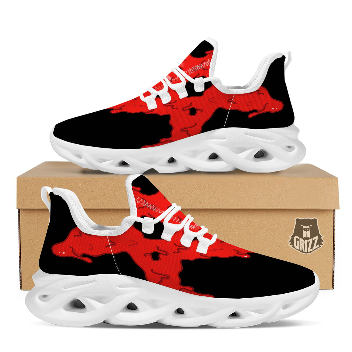 Symbol Red Pentagram Print White Running Shoes-grizzshop
