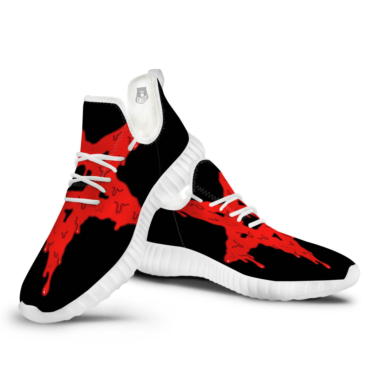 Symbol Red Pentagram Print White Walking Shoes-grizzshop