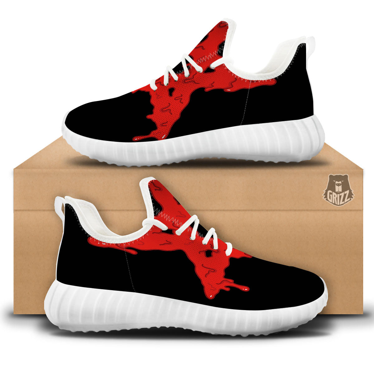 Symbol Red Pentagram Print White Walking Shoes-grizzshop