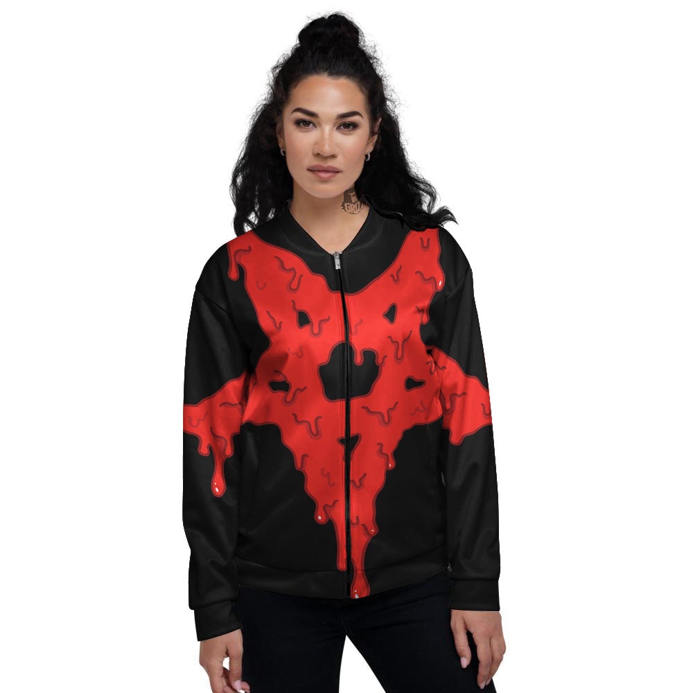 Symbol Red Pentagram Print Women's Bomber Jacket-grizzshop