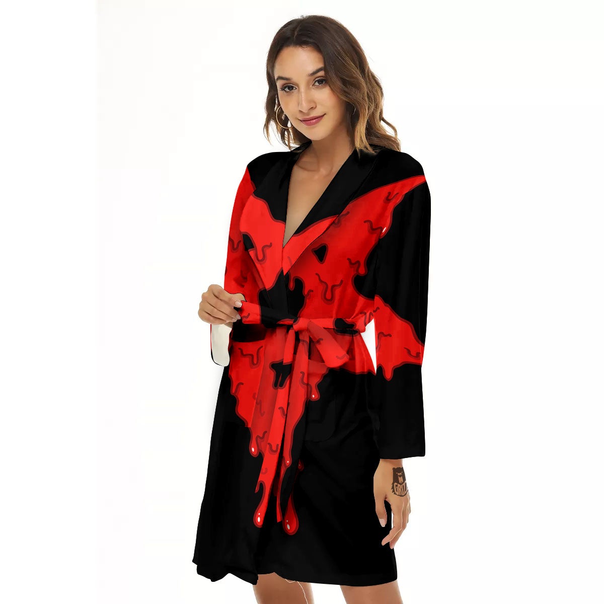 Symbol Red Pentagram Print Women's Robe-grizzshop