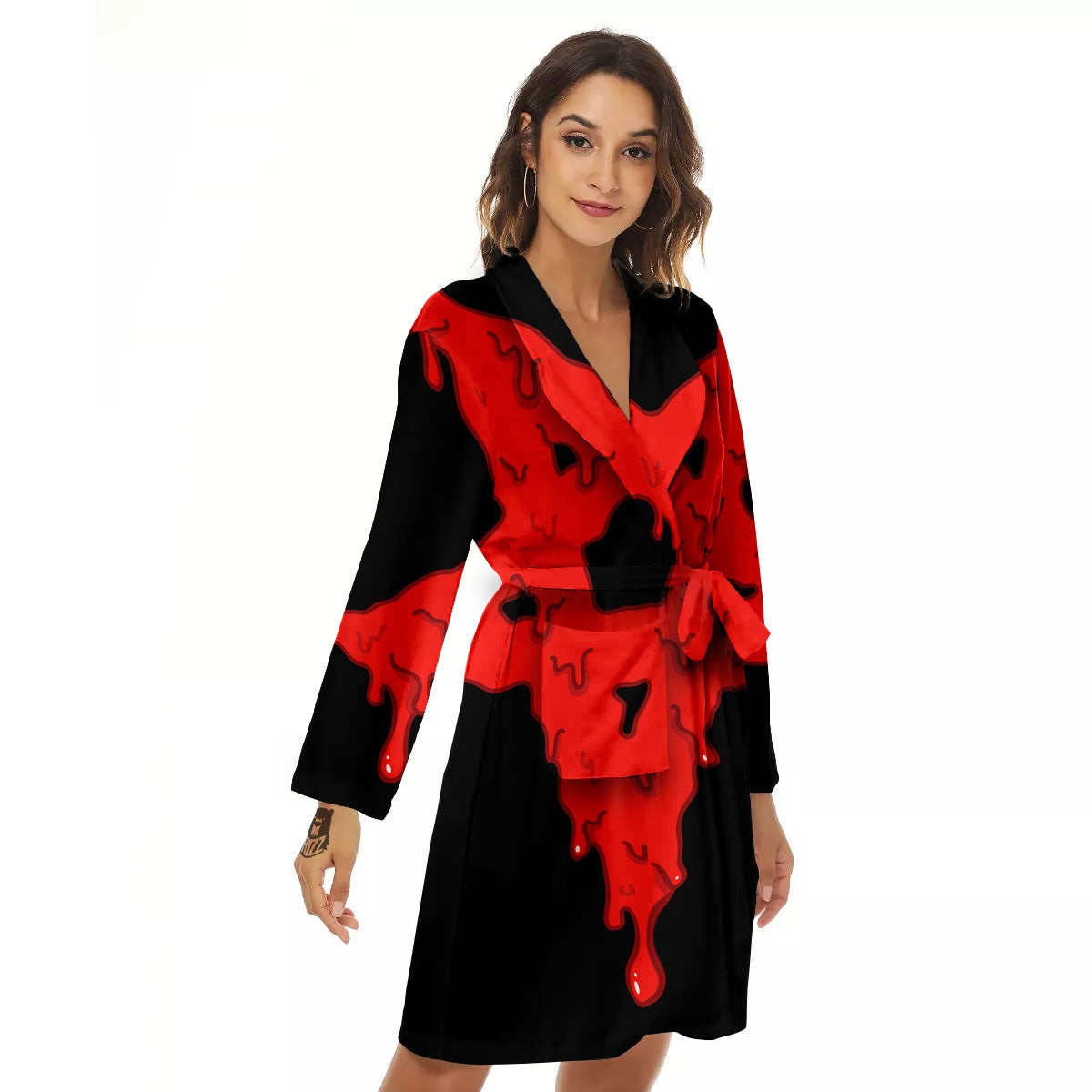 Symbol Red Pentagram Print Women's Robe-grizzshop