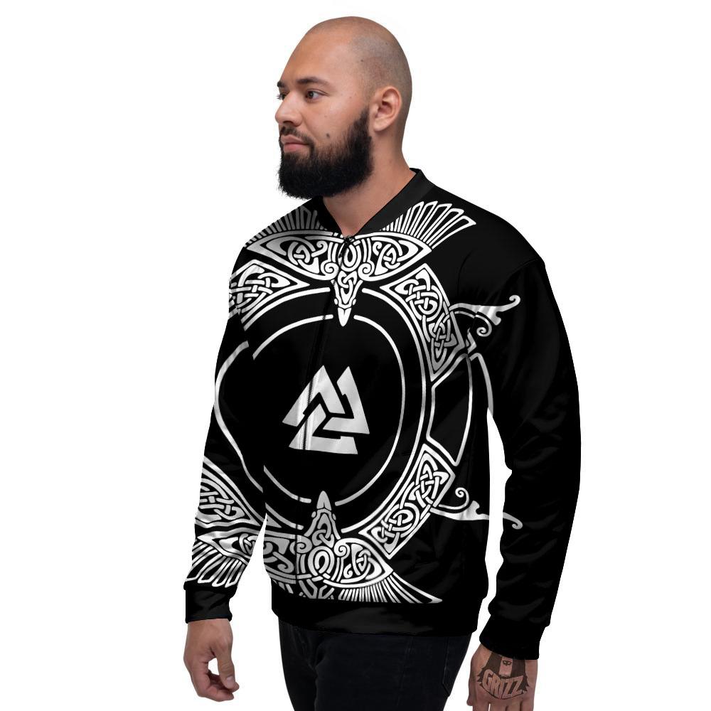 Symbol Viking Valknut Print Men's Bomber Jacket-grizzshop