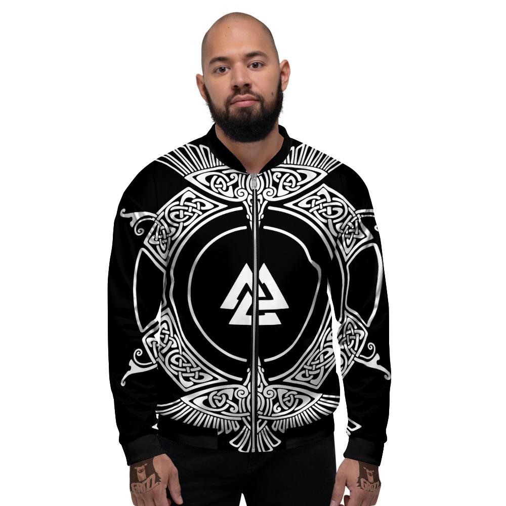 Symbol Viking Valknut Print Men's Bomber Jacket-grizzshop