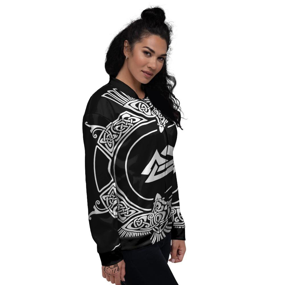 Symbol Viking Valknut Print Women's Bomber Jacket-grizzshop