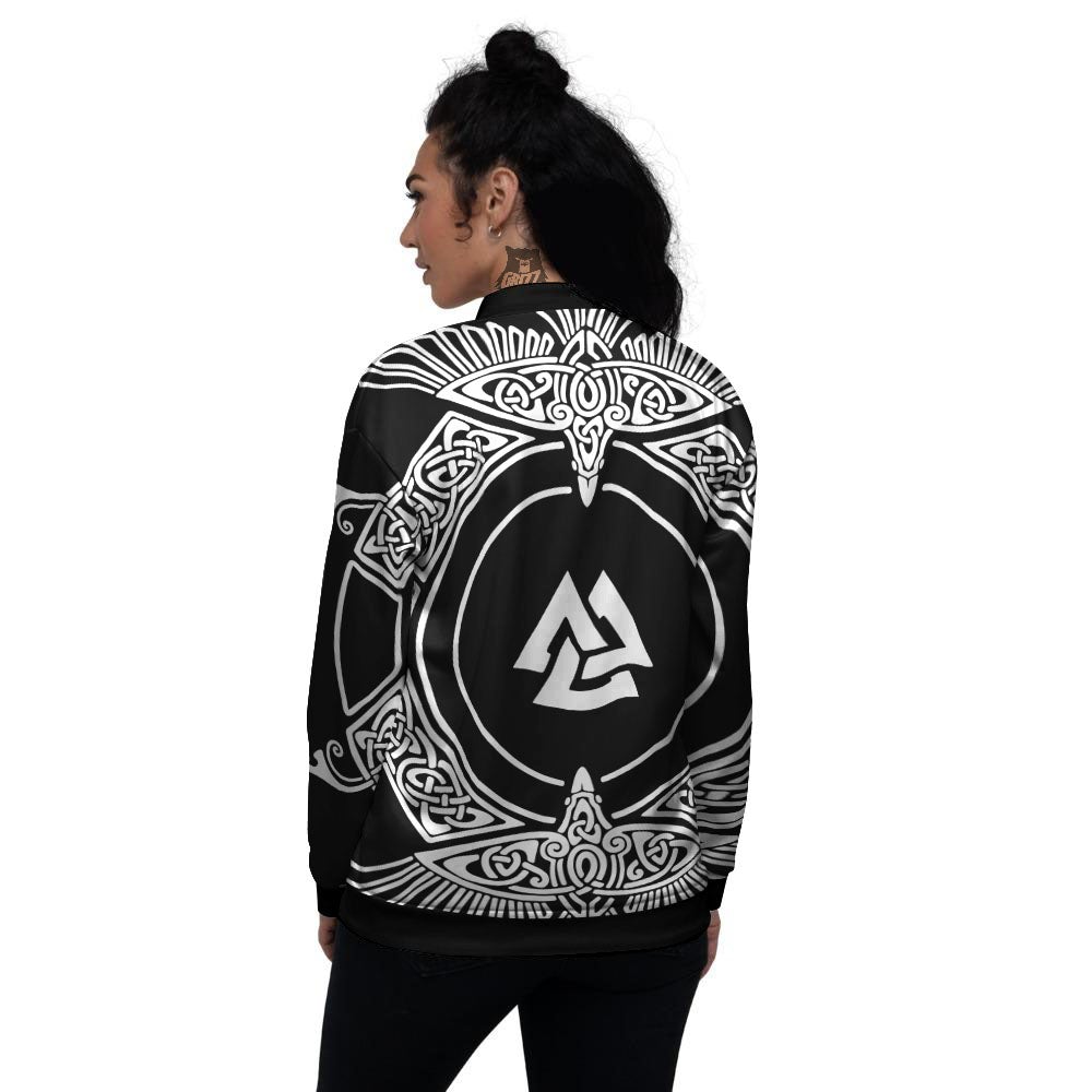 Symbol Viking Valknut Print Women's Bomber Jacket-grizzshop