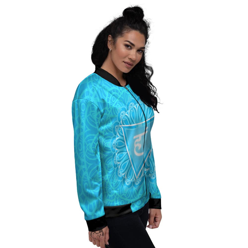 Symbol Vishuddha Chakra Print Women's Bomber Jacket-grizzshop