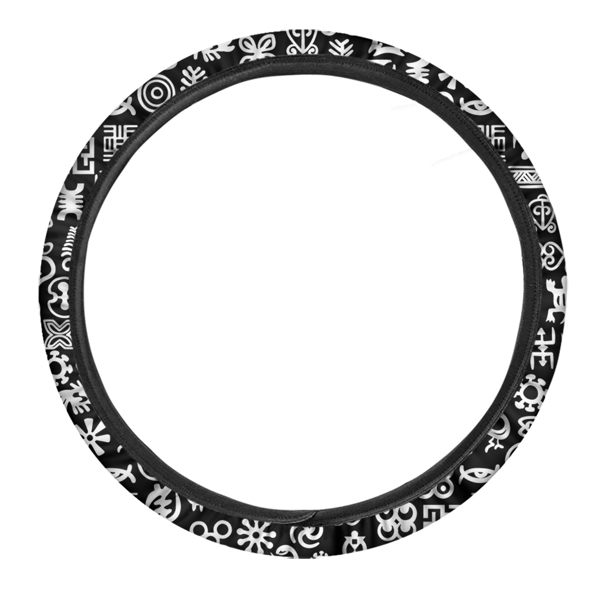 Symbols Black Adinkra Print Pattern Car Steering Wheel Cover-grizzshop