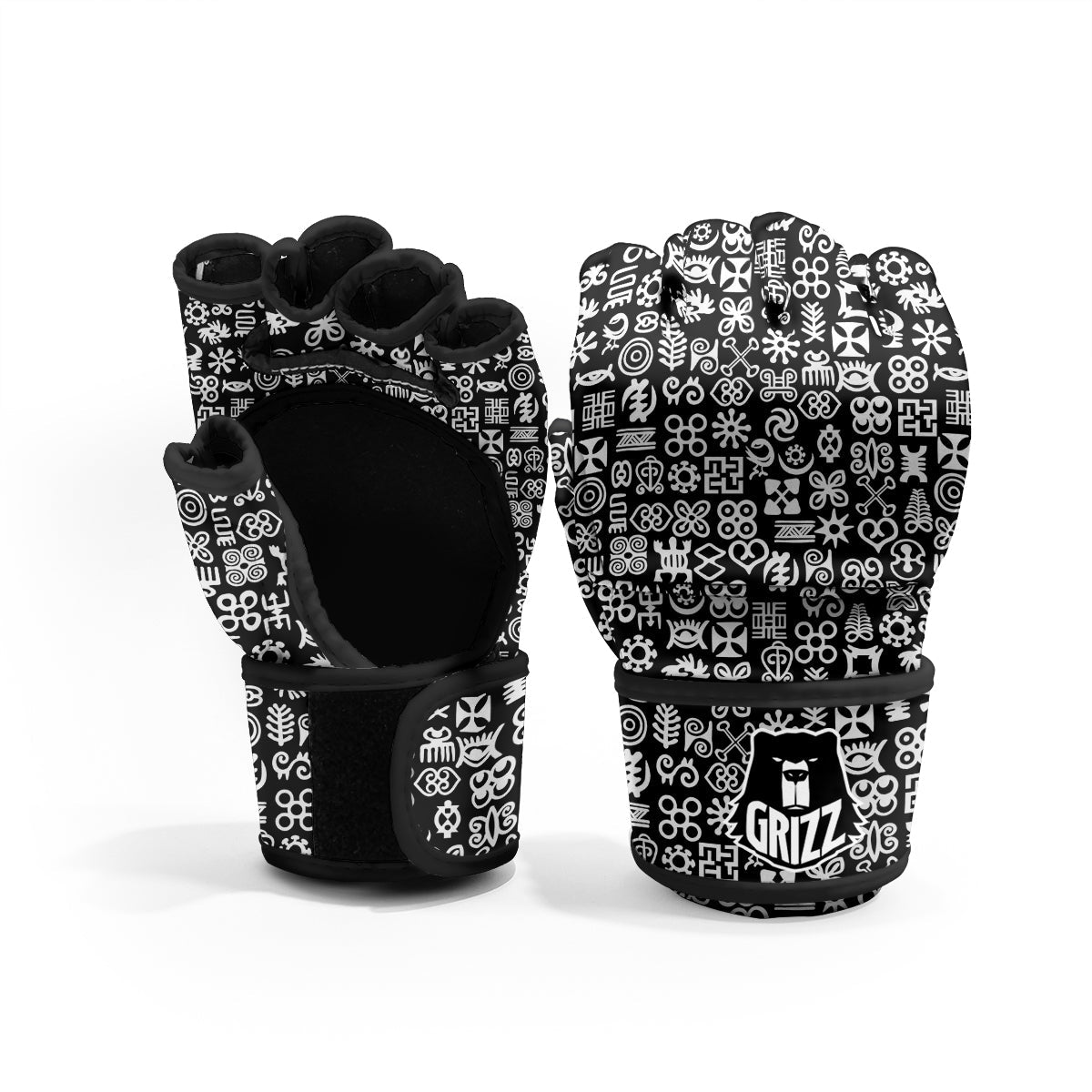 Symbols Black Adinkra Print Pattern MMA Gloves-grizzshop