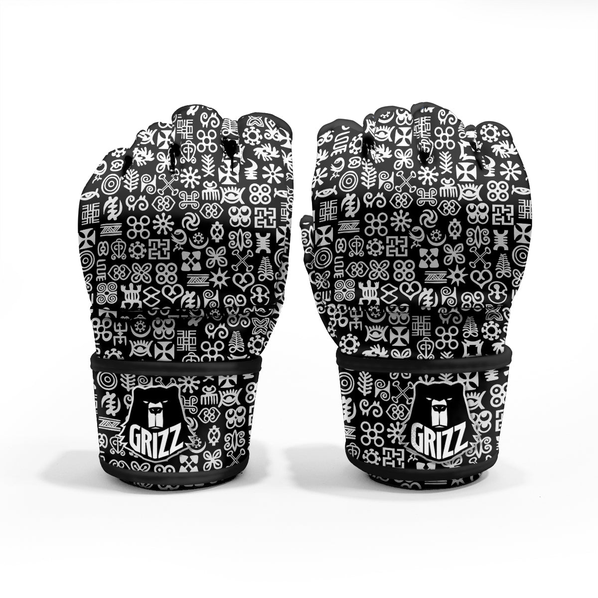 Symbols Black Adinkra Print Pattern MMA Gloves-grizzshop