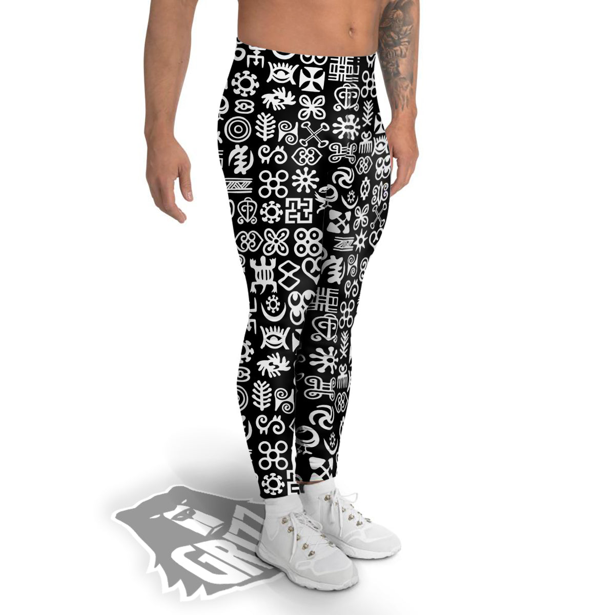 Symbols Black Adinkra Print Pattern Men's Leggings-grizzshop