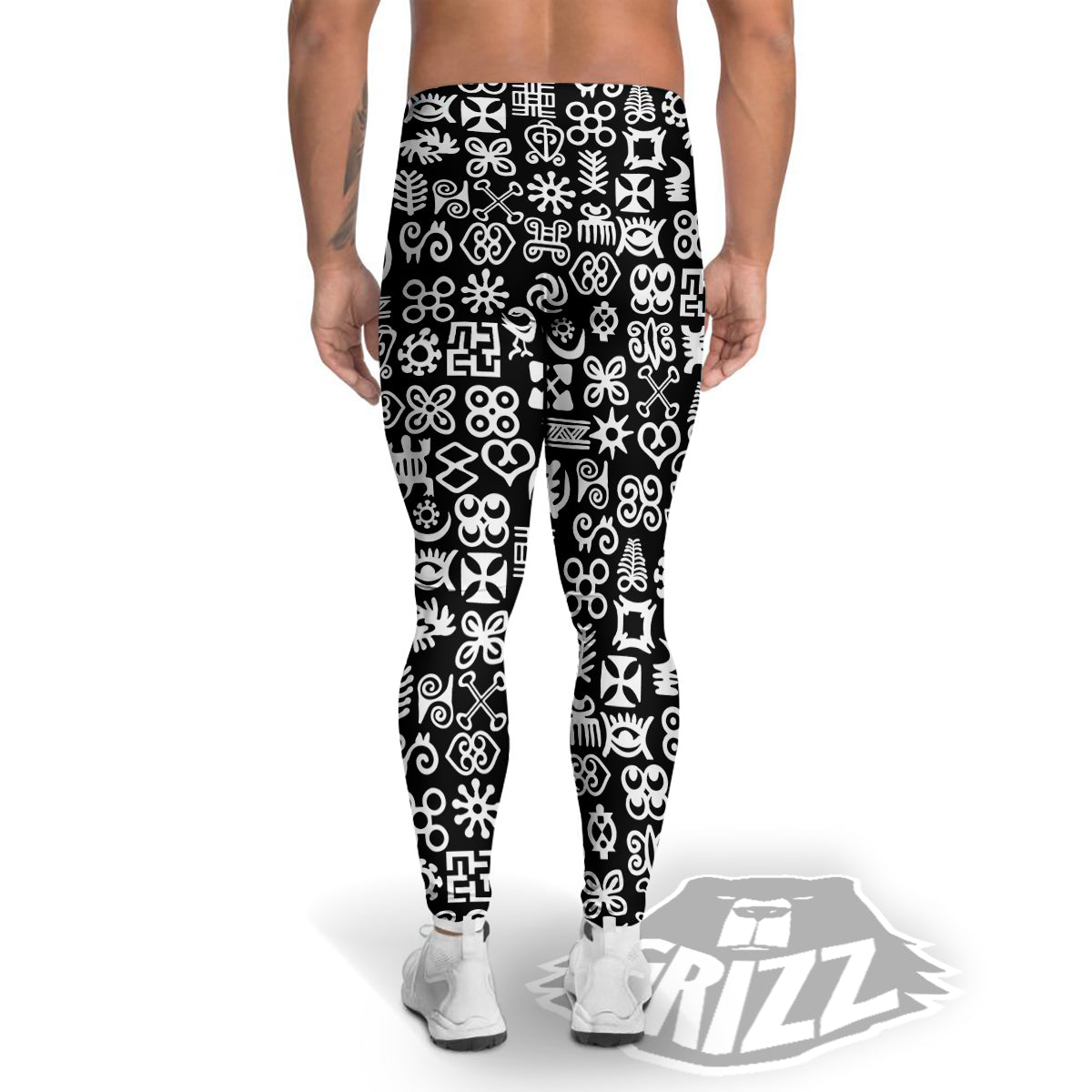 Symbols Black Adinkra Print Pattern Men's Leggings-grizzshop