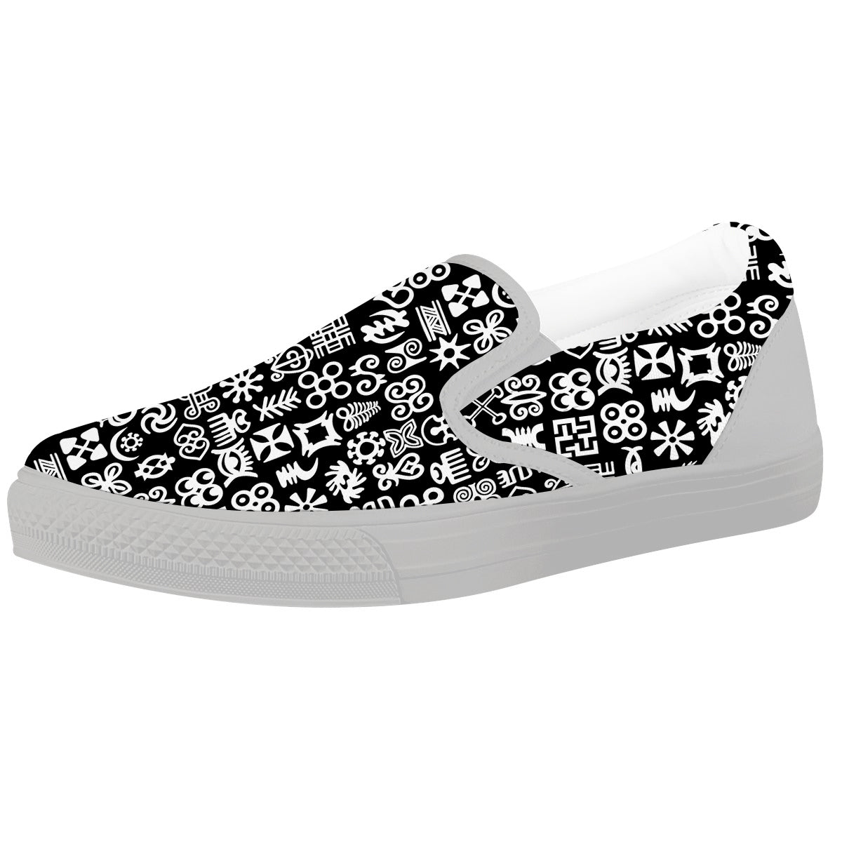 Symbols Black Adinkra Print Pattern White Slip On Shoes-grizzshop
