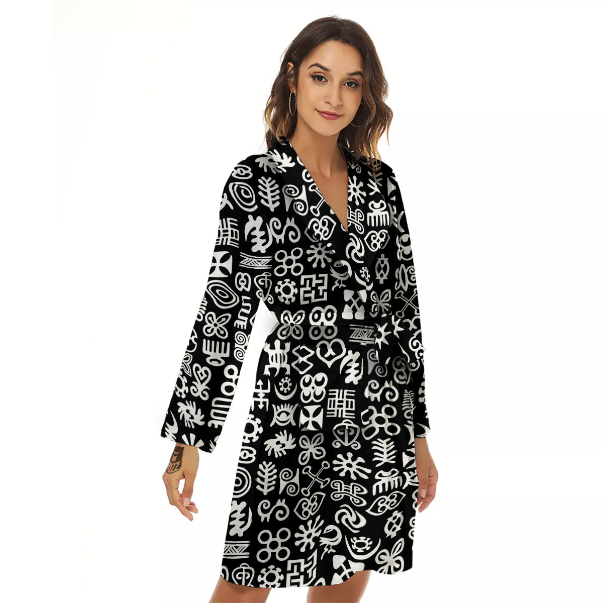Symbols Black Adinkra Print Pattern Women's Robe-grizzshop